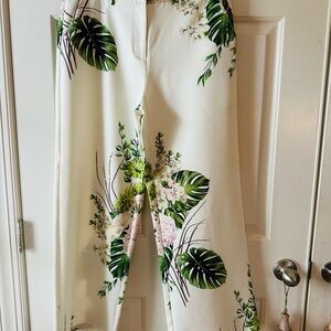 Source Unknown White and Green Wide Leg Pant